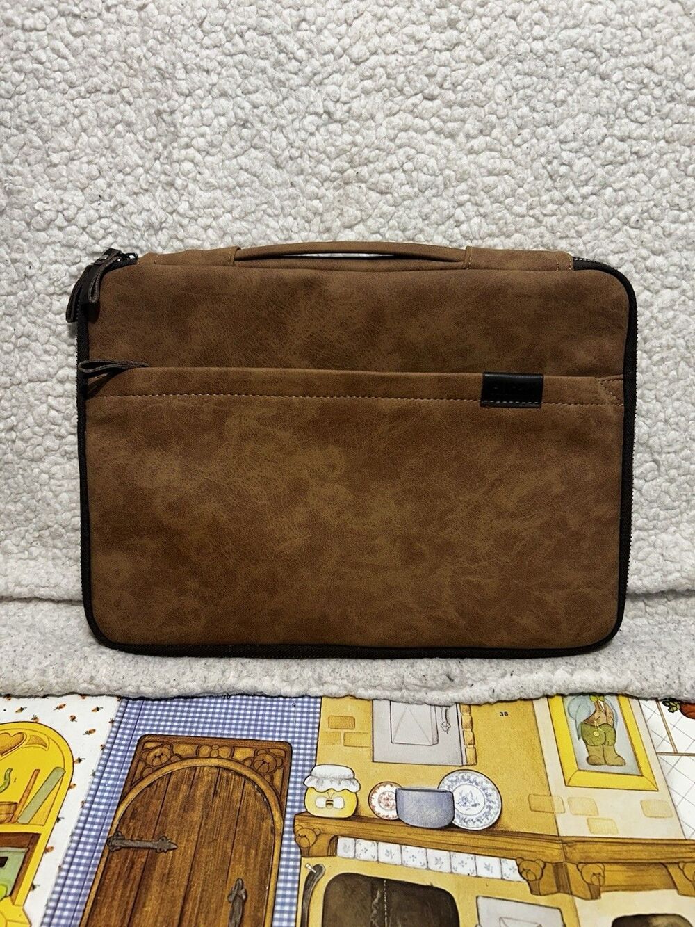 CAISON Brown Faux Leather Laptop Sleeve Case Briefcase Handle Pouch